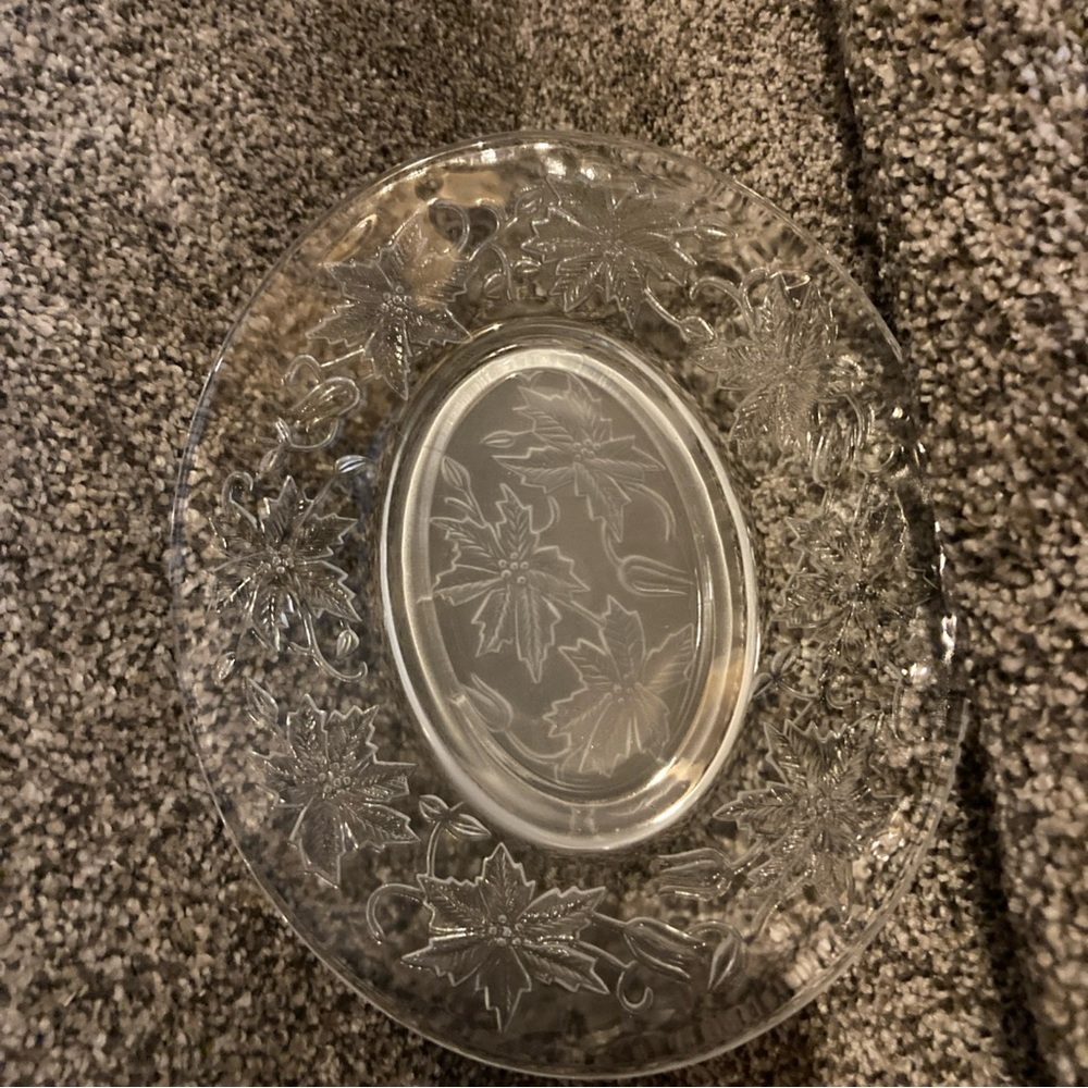 VTG Princess House Crystal Fantasia Poinsettia Oval Soap Dish